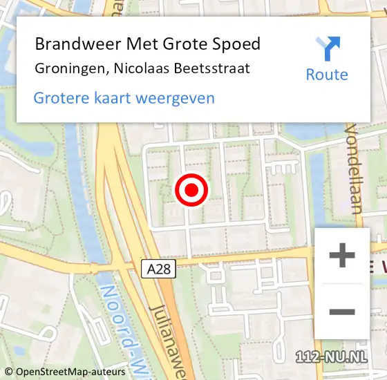 Locatie op kaart van de 112 melding: Brandweer Met Grote Spoed Naar Groningen, Nicolaas Beetsstraat op 5 december 2013 01:03