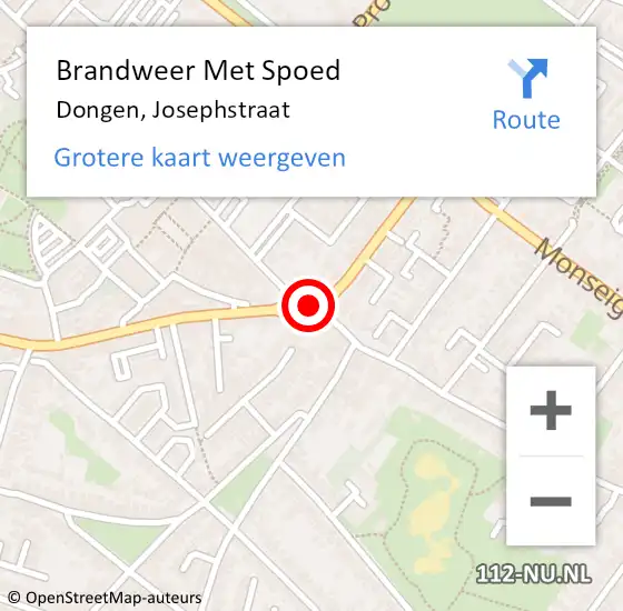 Locatie op kaart van de 112 melding: Brandweer Met Spoed Naar Dongen, Josephstraat op 1 februari 2016 05:19