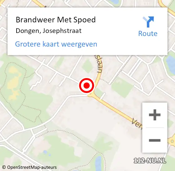 Locatie op kaart van de 112 melding: Brandweer Met Spoed Naar Dongen, Josephstraat op 1 februari 2016 06:41