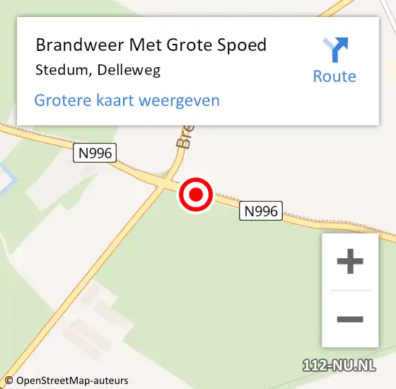 Locatie op kaart van de 112 melding: Brandweer Met Grote Spoed Naar Stedum, Delleweg op 1 februari 2016 07:43