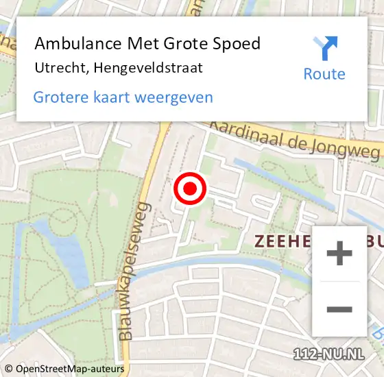 Locatie op kaart van de 112 melding: Ambulance Met Grote Spoed Naar Utrecht, Hengeveldstraat op 1 februari 2016 08:19