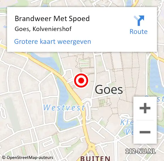 Locatie op kaart van de 112 melding: Brandweer Met Spoed Naar Goes, Kolveniershof op 1 februari 2016 08:48