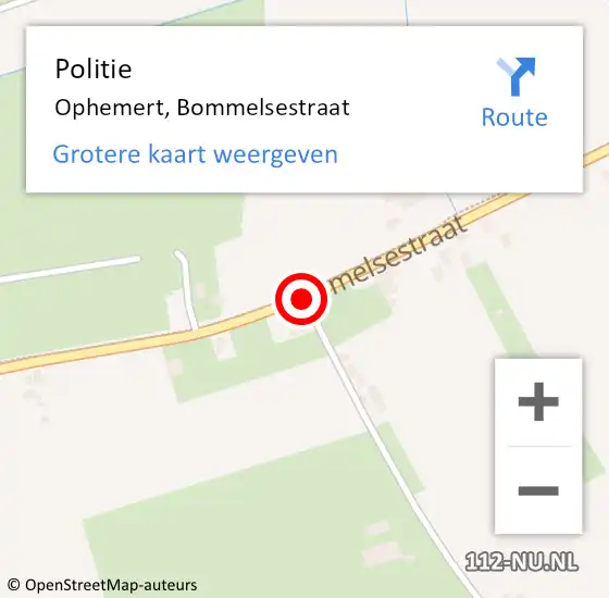 Locatie op kaart van de 112 melding: Politie Ophemert, Bommelsestraat op 1 februari 2016 09:58
