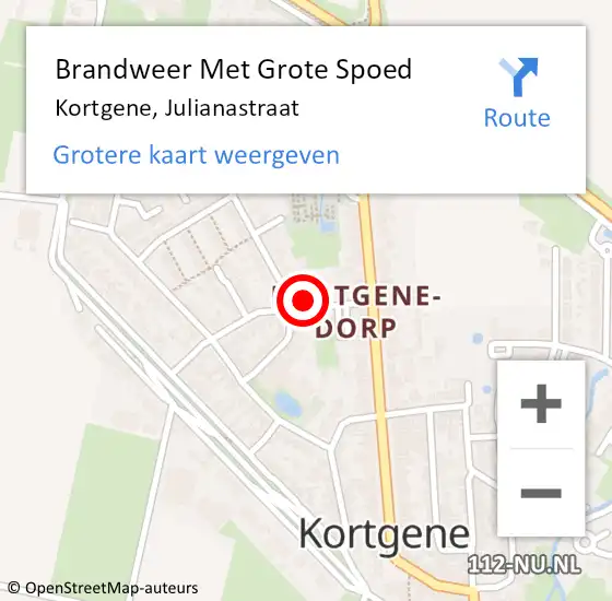 Locatie op kaart van de 112 melding: Brandweer Met Grote Spoed Naar Kortgene, Julianastraat op 1 februari 2016 11:07