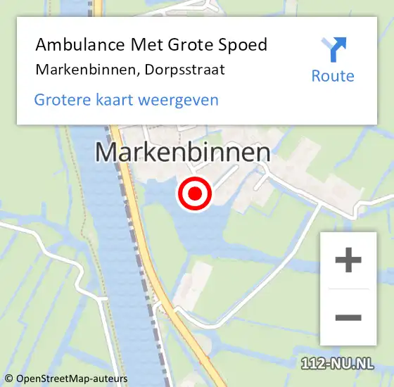 Locatie op kaart van de 112 melding: Ambulance Met Grote Spoed Naar Markenbinnen, Dorpsstraat op 5 december 2013 04:23