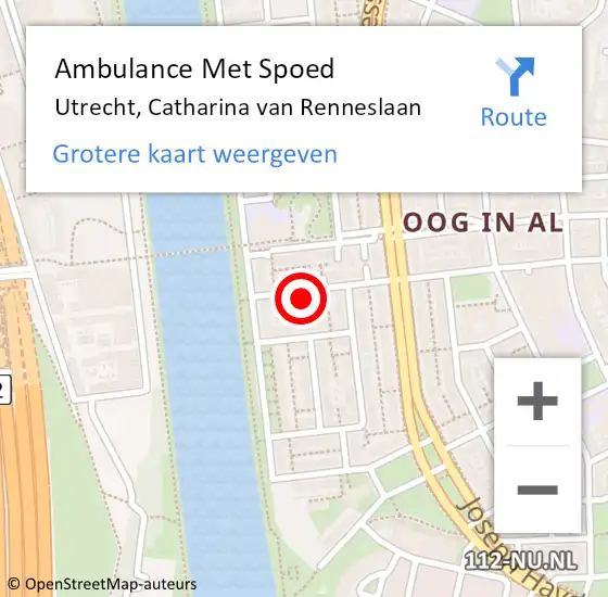 Locatie op kaart van de 112 melding: Ambulance Met Spoed Naar Utrecht, Catharina van Renneslaan op 1 februari 2016 12:06