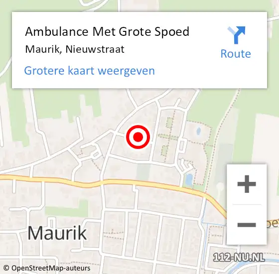 Locatie op kaart van de 112 melding: Ambulance Met Grote Spoed Naar Maurik, Nieuwstraat op 5 december 2013 05:29