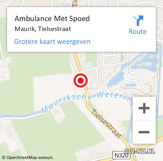 Locatie op kaart van de 112 melding: Ambulance Met Spoed Naar Maurik, Tielsestraat op 1 februari 2016 14:36