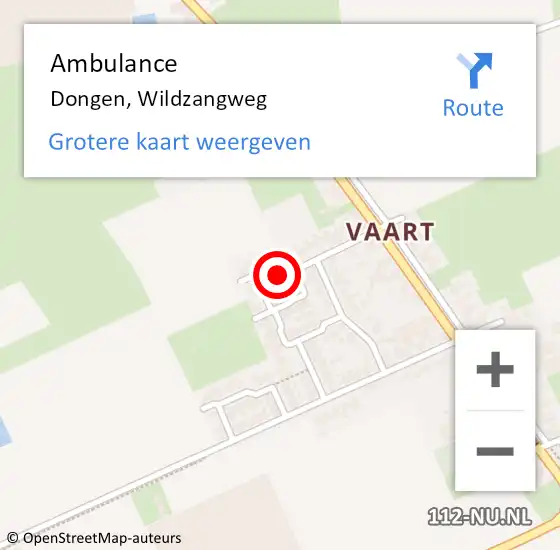 Locatie op kaart van de 112 melding: Ambulance Dongen, Wildzangweg op 1 februari 2016 16:20