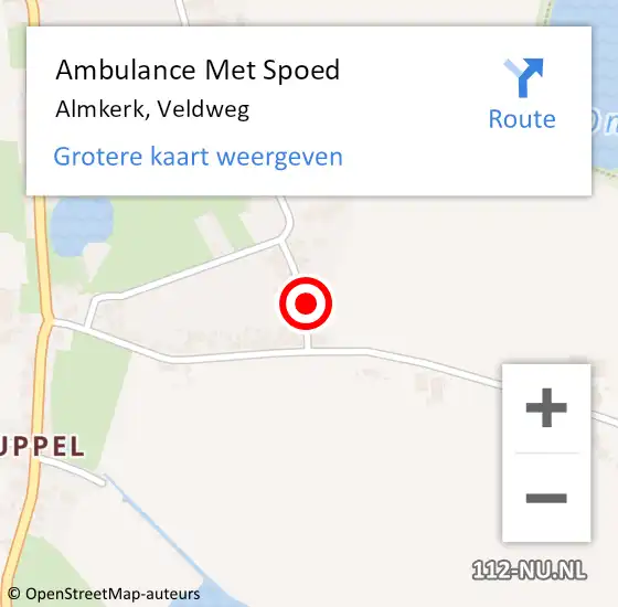 Locatie op kaart van de 112 melding: Ambulance Met Spoed Naar Almkerk, Veldweg op 1 februari 2016 16:30