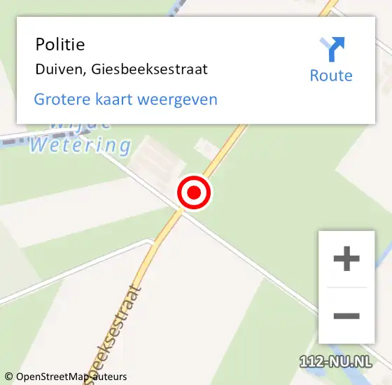 Locatie op kaart van de 112 melding: Politie Duiven, Giesbeeksestraat op 1 februari 2016 17:07