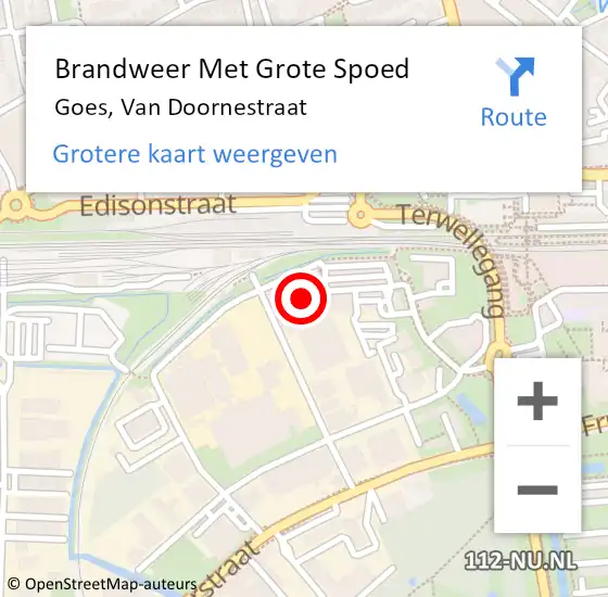 Locatie op kaart van de 112 melding: Brandweer Met Grote Spoed Naar Goes, Van Doornestraat op 1 februari 2016 17:30