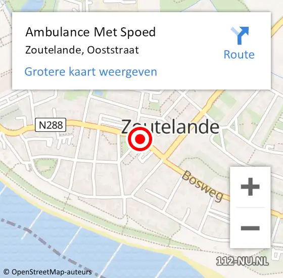 Locatie op kaart van de 112 melding: Ambulance Met Spoed Naar Zoutelande, Ooststraat op 1 februari 2016 18:08