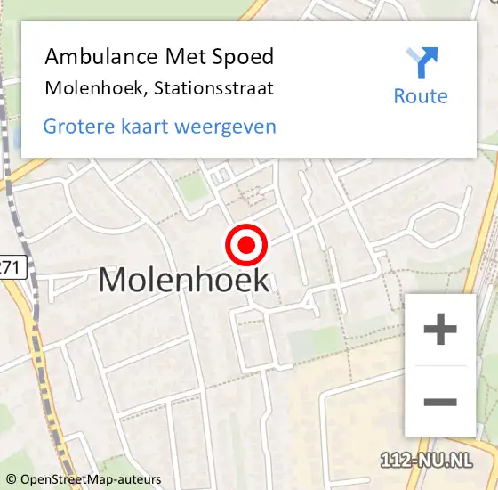 Locatie op kaart van de 112 melding: Ambulance Met Spoed Naar Molenhoek, Stationsstraat op 1 februari 2016 18:26