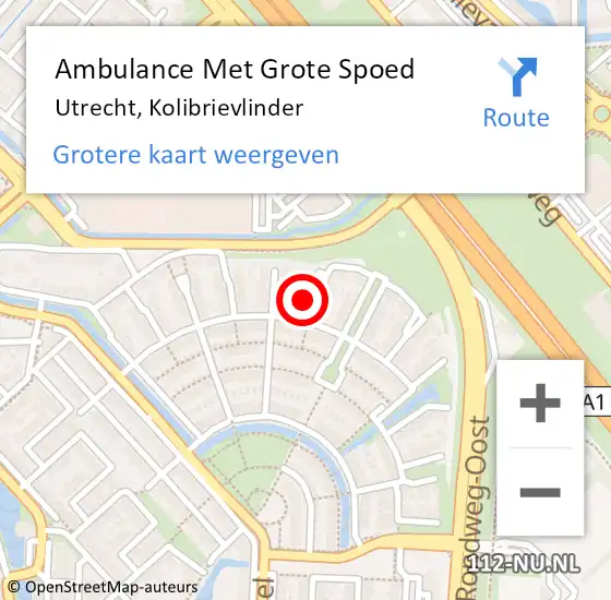 Locatie op kaart van de 112 melding: Ambulance Met Grote Spoed Naar Utrecht, Kolibrievlinder op 1 februari 2016 18:52