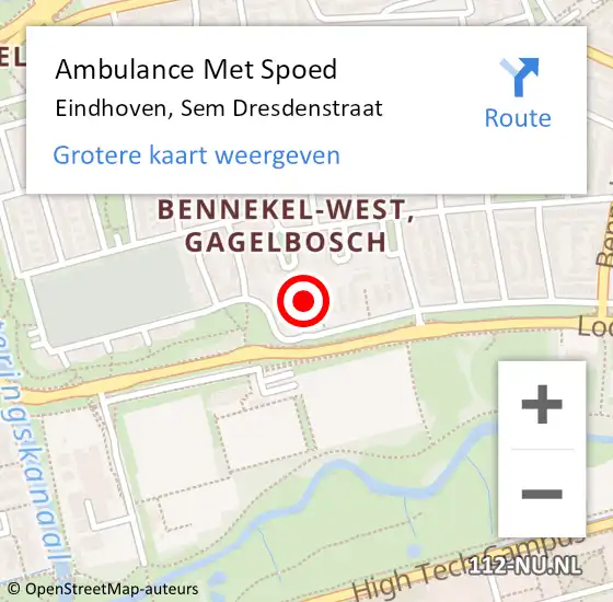 Locatie op kaart van de 112 melding: Ambulance Met Spoed Naar Eindhoven, Sem Dresdenstraat op 1 februari 2016 20:21