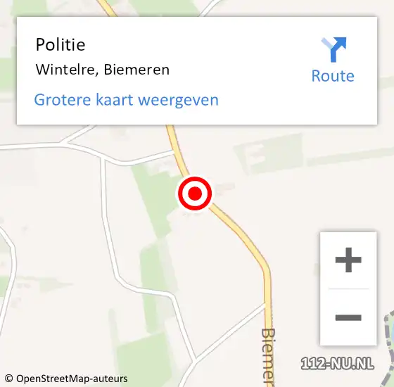 Locatie op kaart van de 112 melding: Politie Wintelre, Biemeren op 1 februari 2016 20:40