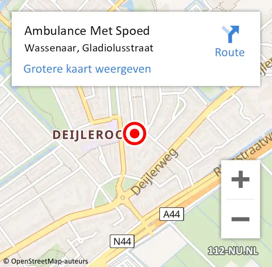 Locatie op kaart van de 112 melding: Ambulance Met Spoed Naar Wassenaar, Gladiolusstraat op 1 februari 2016 23:06