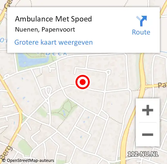 Locatie op kaart van de 112 melding: Ambulance Met Spoed Naar Nuenen, Papenvoort op 2 februari 2016 00:19