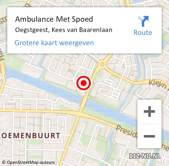 Locatie op kaart van de 112 melding: Ambulance Met Spoed Naar Oegstgeest, Kees van Baarenlaan op 2 februari 2016 00:45