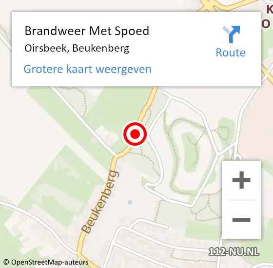 Locatie op kaart van de 112 melding: Brandweer Met Spoed Naar Oirsbeek, Beukenberg op 2 februari 2016 01:07