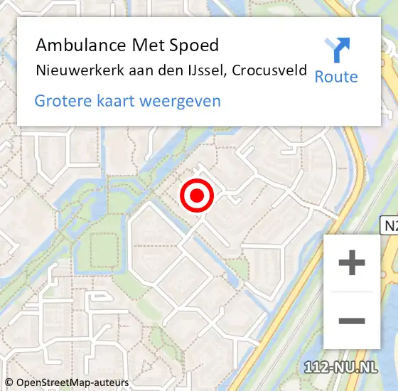 Locatie op kaart van de 112 melding: Ambulance Met Spoed Naar Nieuwerkerk aan den IJssel, Crocusveld op 2 februari 2016 01:35