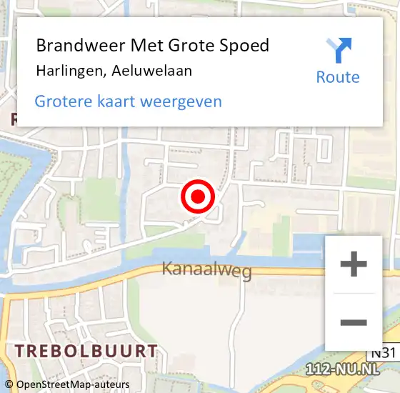 Locatie op kaart van de 112 melding: Brandweer Met Grote Spoed Naar Harlingen, Aeluwelaan op 2 februari 2016 06:53