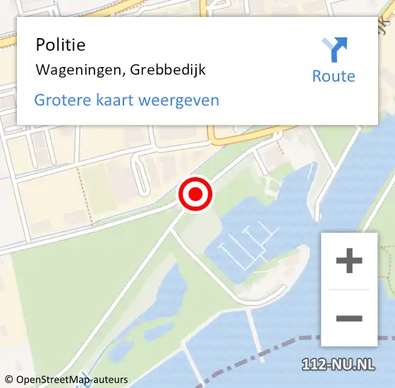 Locatie op kaart van de 112 melding: Politie Wageningen, Grebbedijk op 5 december 2013 08:11