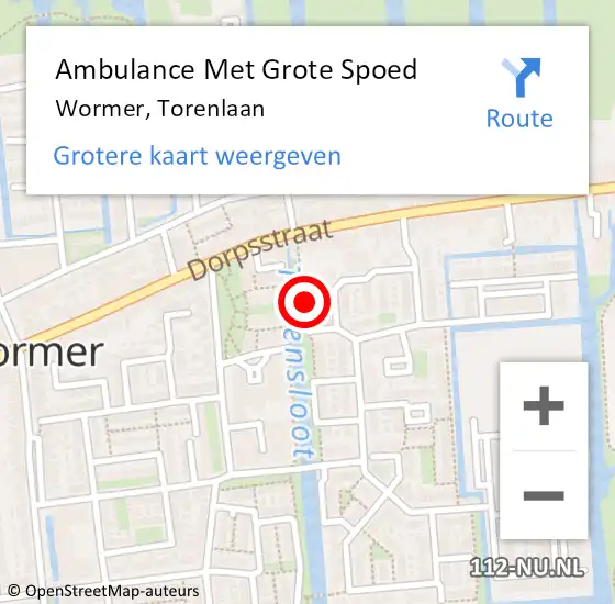 Locatie op kaart van de 112 melding: Ambulance Met Grote Spoed Naar Wormer, Torenlaan op 2 februari 2016 08:16