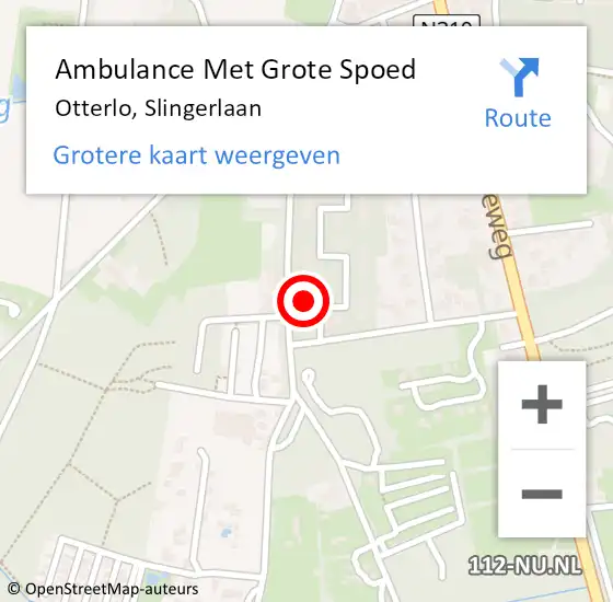 Locatie op kaart van de 112 melding: Ambulance Met Grote Spoed Naar Otterlo, Slingerlaan op 2 februari 2016 08:32