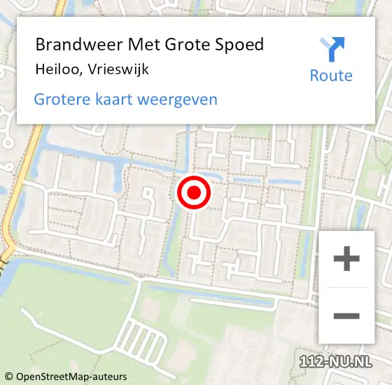 Locatie op kaart van de 112 melding: Brandweer Met Grote Spoed Naar Heiloo, Vrieswijk op 2 februari 2016 08:36