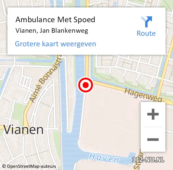 Locatie op kaart van de 112 melding: Ambulance Met Spoed Naar Vianen, Jan Blankenweg op 2 februari 2016 09:04