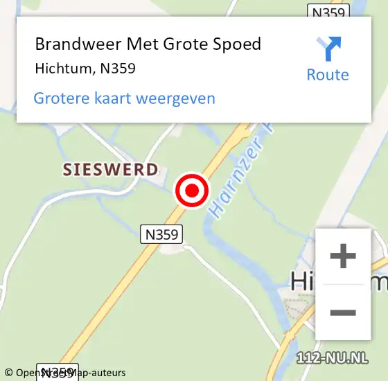 Locatie op kaart van de 112 melding: Brandweer Met Grote Spoed Naar Hichtum, N359 op 5 december 2013 08:24