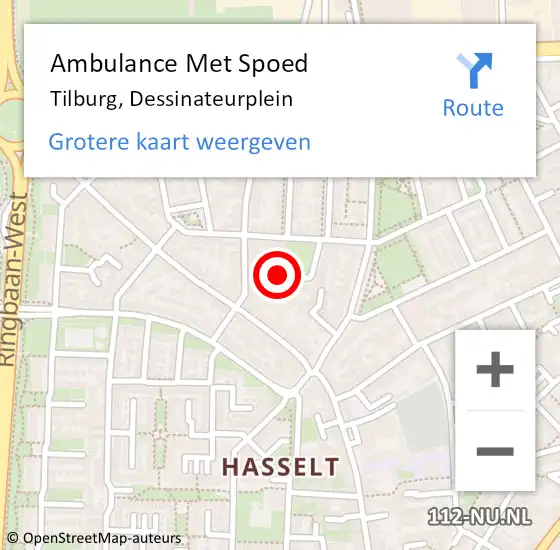 Locatie op kaart van de 112 melding: Ambulance Met Spoed Naar Tilburg, Dessinateurplein op 2 februari 2016 12:55