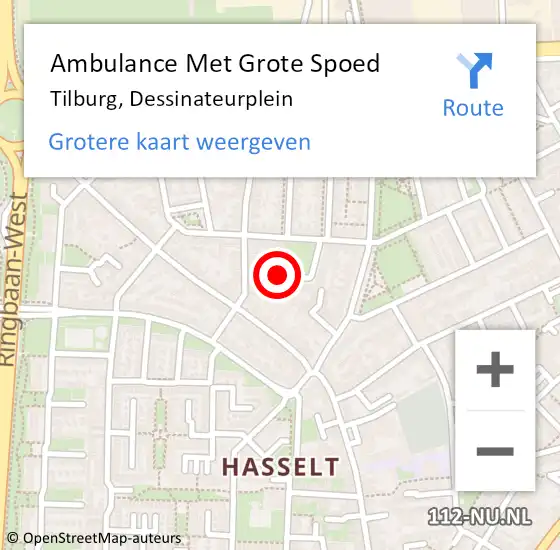 Locatie op kaart van de 112 melding: Ambulance Met Grote Spoed Naar Tilburg, Dessinateurplein op 2 februari 2016 12:57