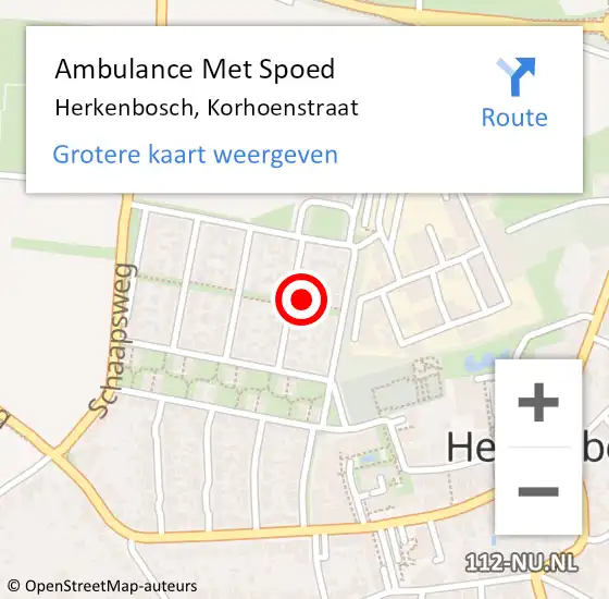 Locatie op kaart van de 112 melding: Ambulance Met Spoed Naar Herkenbosch, Korhoenstraat op 2 februari 2016 13:07