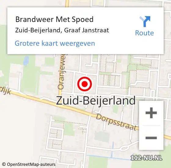 Locatie op kaart van de 112 melding: Brandweer Met Spoed Naar Zuid-Beijerland, Graaf Janstraat op 2 februari 2016 13:10