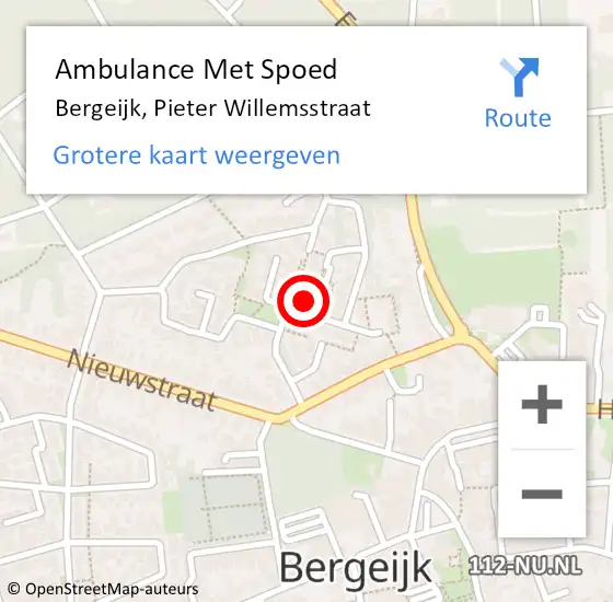 Locatie op kaart van de 112 melding: Ambulance Met Spoed Naar Bergeijk, Pieter Willemsstraat op 2 februari 2016 13:52