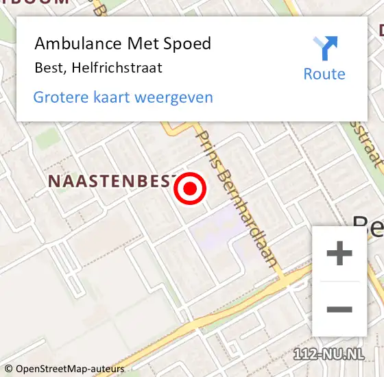 Locatie op kaart van de 112 melding: Ambulance Met Spoed Naar Best, Helfrichstraat op 2 februari 2016 14:20