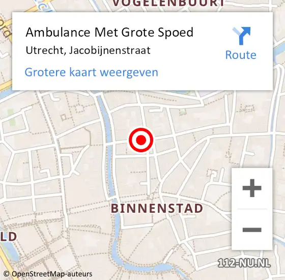 Locatie op kaart van de 112 melding: Ambulance Met Grote Spoed Naar Utrecht, Jacobijnenstraat op 2 februari 2016 14:41