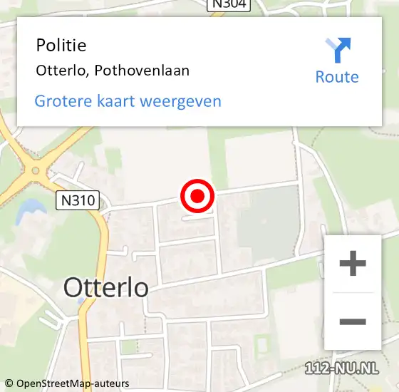 Locatie op kaart van de 112 melding: Politie Otterlo, Pothovenlaan op 2 februari 2016 14:47