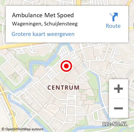 Locatie op kaart van de 112 melding: Ambulance Met Spoed Naar Wageningen, Schuijlensteeg op 2 februari 2016 14:58