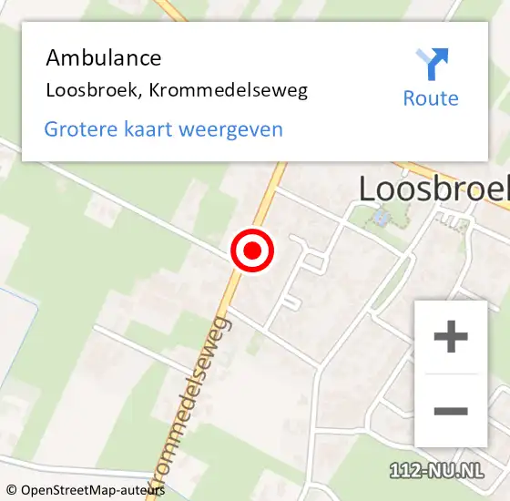 Locatie op kaart van de 112 melding: Ambulance Loosbroek, Krommedelseweg op 2 februari 2016 15:40