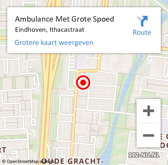 Locatie op kaart van de 112 melding: Ambulance Met Grote Spoed Naar Eindhoven, Ithacastraat op 2 februari 2016 16:03