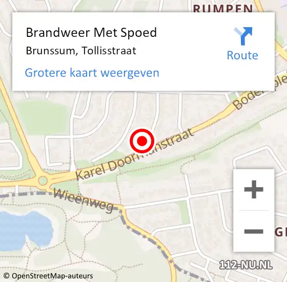 Locatie op kaart van de 112 melding: Brandweer Met Spoed Naar Brunssum, Tollisstraat op 2 februari 2016 16:15