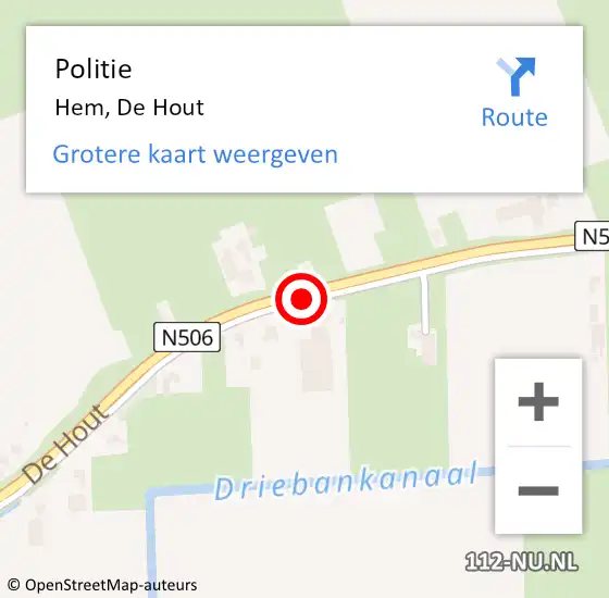 Locatie op kaart van de 112 melding: Politie Hem, De Hout op 2 februari 2016 16:58