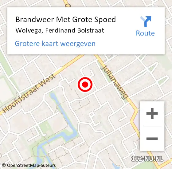 Locatie op kaart van de 112 melding: Brandweer Met Grote Spoed Naar Wolvega, Ferdinand Bolstraat op 2 februari 2016 18:05