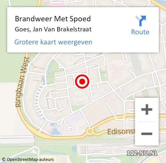 Locatie op kaart van de 112 melding: Brandweer Met Spoed Naar Goes, Jan Van Brakelstraat op 2 februari 2016 18:08