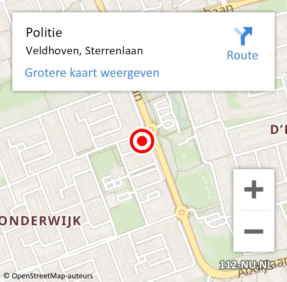 Locatie op kaart van de 112 melding: Politie Veldhoven, Sterrenlaan op 2 februari 2016 18:17