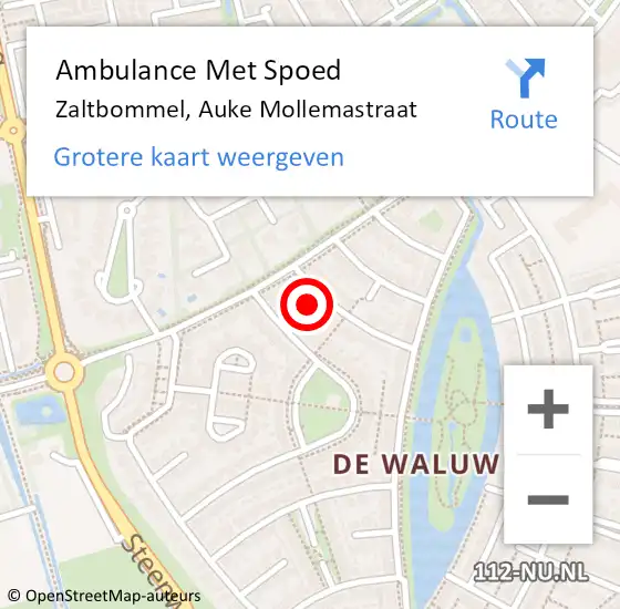 Locatie op kaart van de 112 melding: Ambulance Met Spoed Naar Zaltbommel, Auke Mollemastraat op 2 februari 2016 18:42